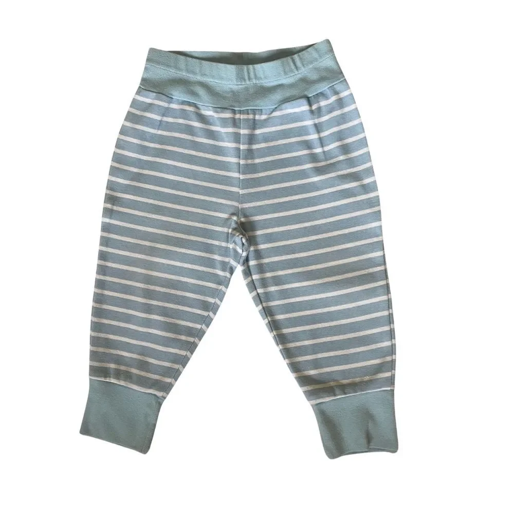 Hanes Baby Flexy Bodysuit and Pants 12-18M Long Sleeve Blue Stripes